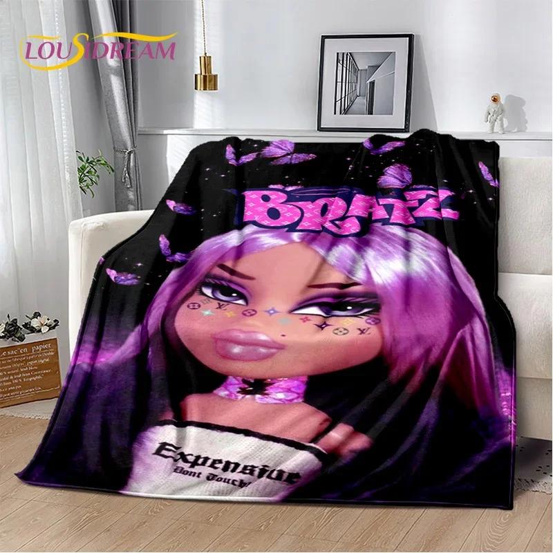 Cartoon Bratz doll Girls 3D Printed Soft Flannel Blanket for Beds Bedroom Sofa Picnic,Throw Blanket for Outdoor Leisure Nap Gift