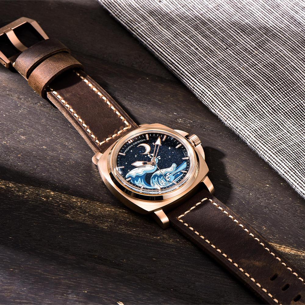 PAGANI DESIGN Mechanical Automatic Wristwatch Sapphire NH35 Movement Fashion Rose Gold Wave Watch for Men Reloj Hombre PDYS014