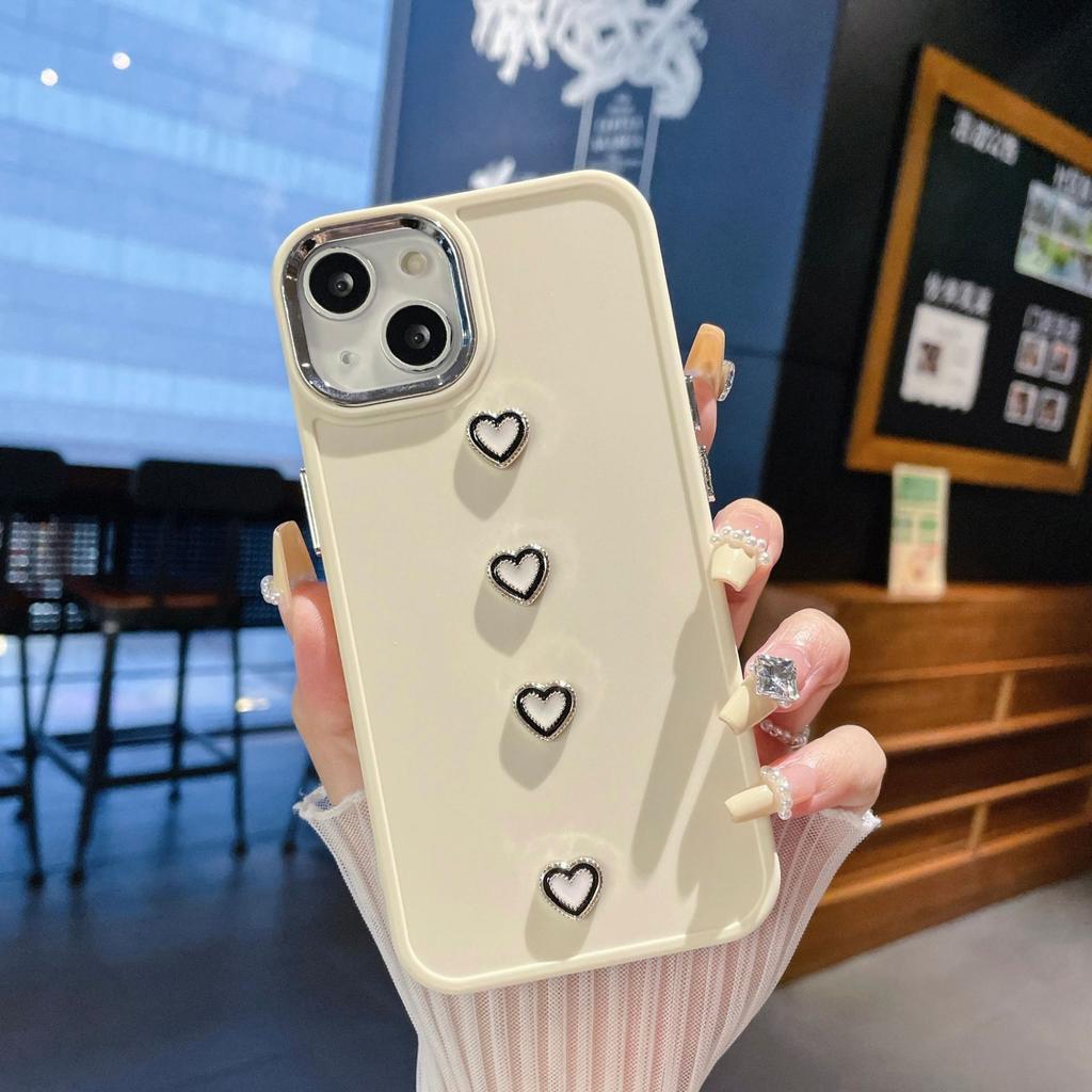 Simple and Suitable for IPhone16PRO Electroplated Small Love Mobile Phone Case Apple 13 8P Metal Photo Frame Protection Case