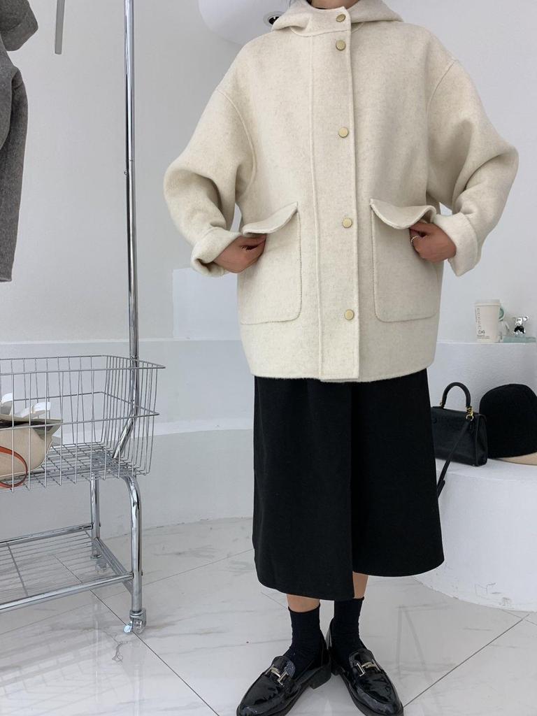 Женская модная зимняя накидка-жакет большого размера с капюшоном, свободное шерстяное пальто с плюшевой подкладкой.