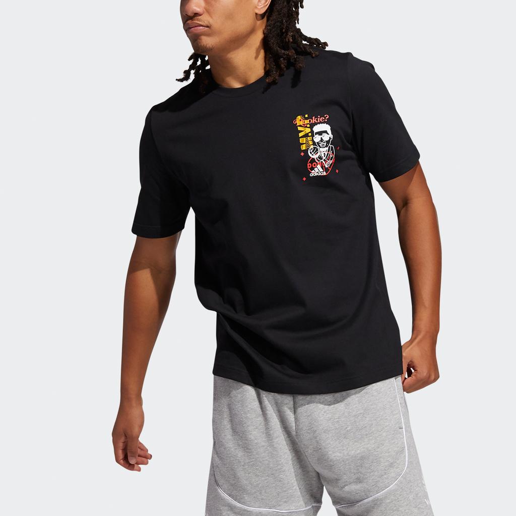 Adidas Don Issue #1 Футболка с круглым вырезом и короткими рукавами с принтом приключений, мужские топы, черные GP3437