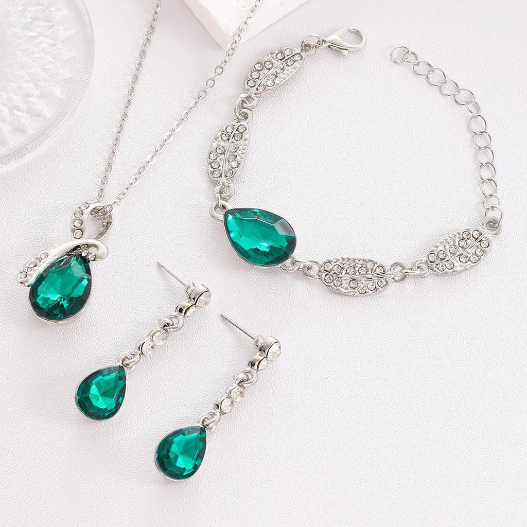Элегантный комплект украшений с каплями воды: Браслет, ожерелье и серьги «Алмазный лист» для женщин, коллекция из 3 предметов