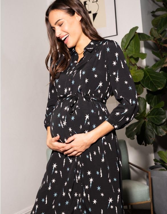 Casual Maternity Shirt Black Star Print [Serafin] Dress, Dress, ZIGGY, Women's,