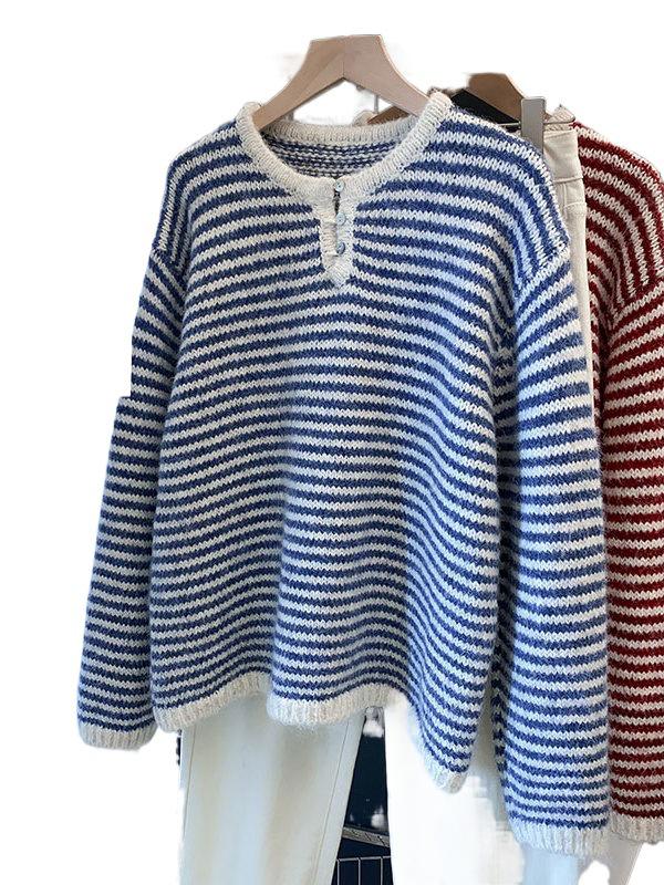 Women's Striped Knitted Cardigan Sweater, Loose Pullover for Spring, Autumn, and Winter 2025.