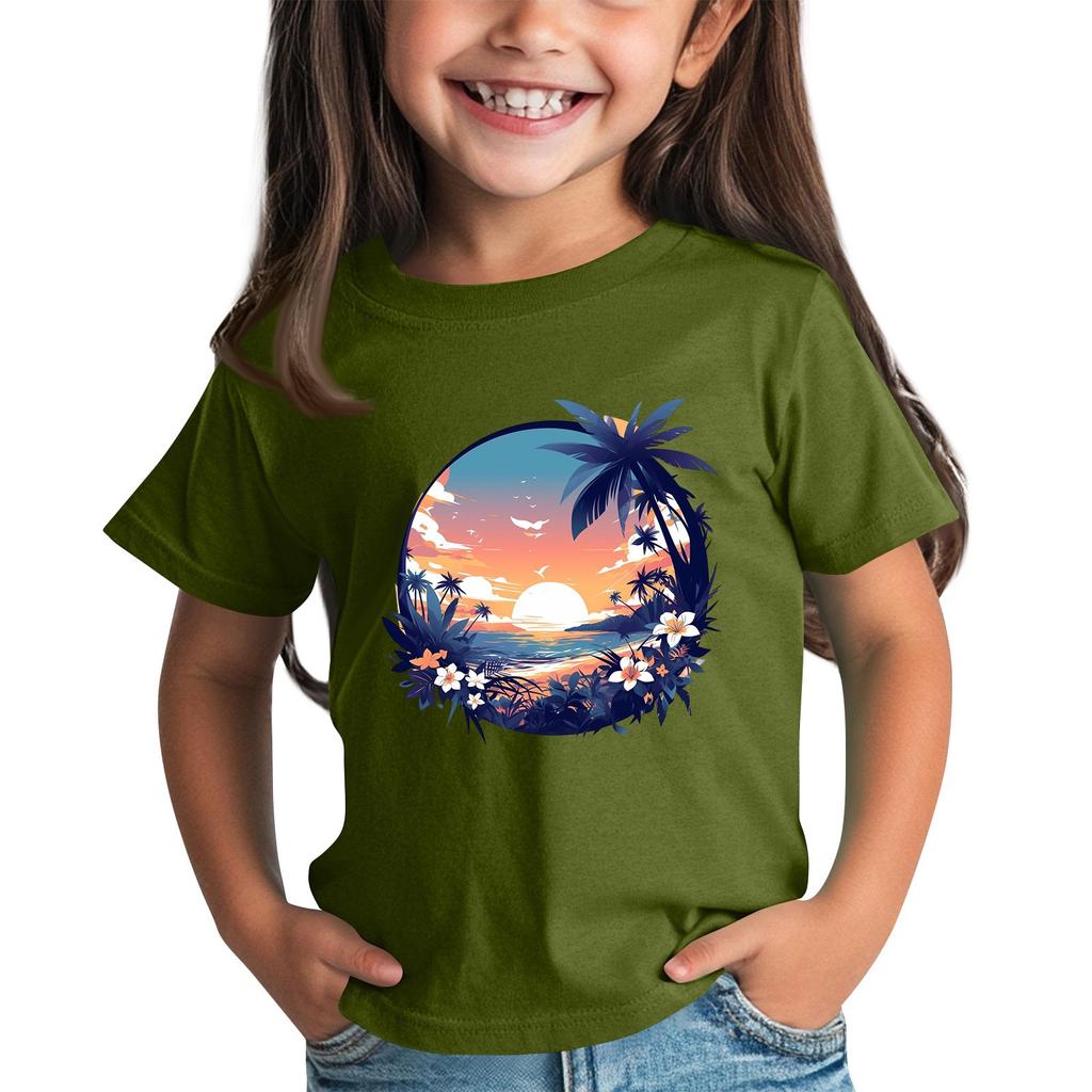 Детская модная повседневная футболка с круглым вырезом и короткими рукавами