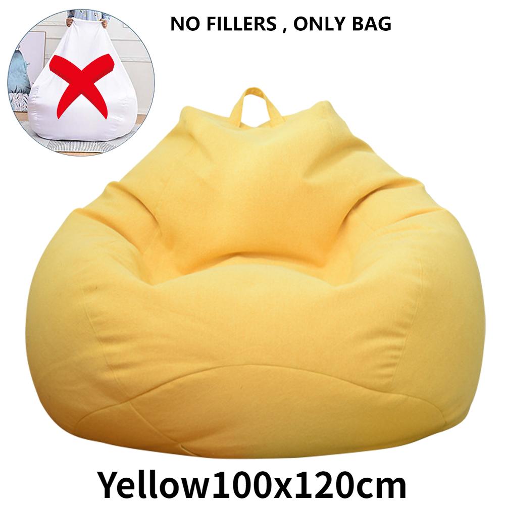 Lazy Sofa Cover Without Filler Linen Cloth Solid Lounger Bean Bag Sofa Covers Pouf Puff Couch Tatami Living Room Beanbags New