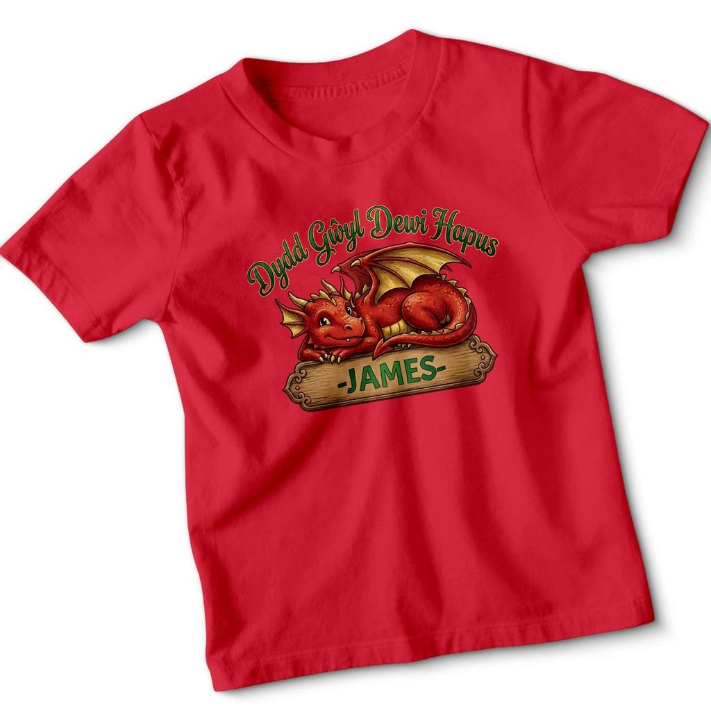 Red Welsh Dragon Custom Name Shirt St Davids Day Cymru Wales Baby Toddler Top