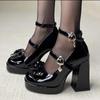 Fashion Punk Heart Buckle High Heels Pumps Women 2024 Spring Y2K Black Chunky Platform Lolita Shoes Woman Bowtie Thick Heel Gothic Shoes