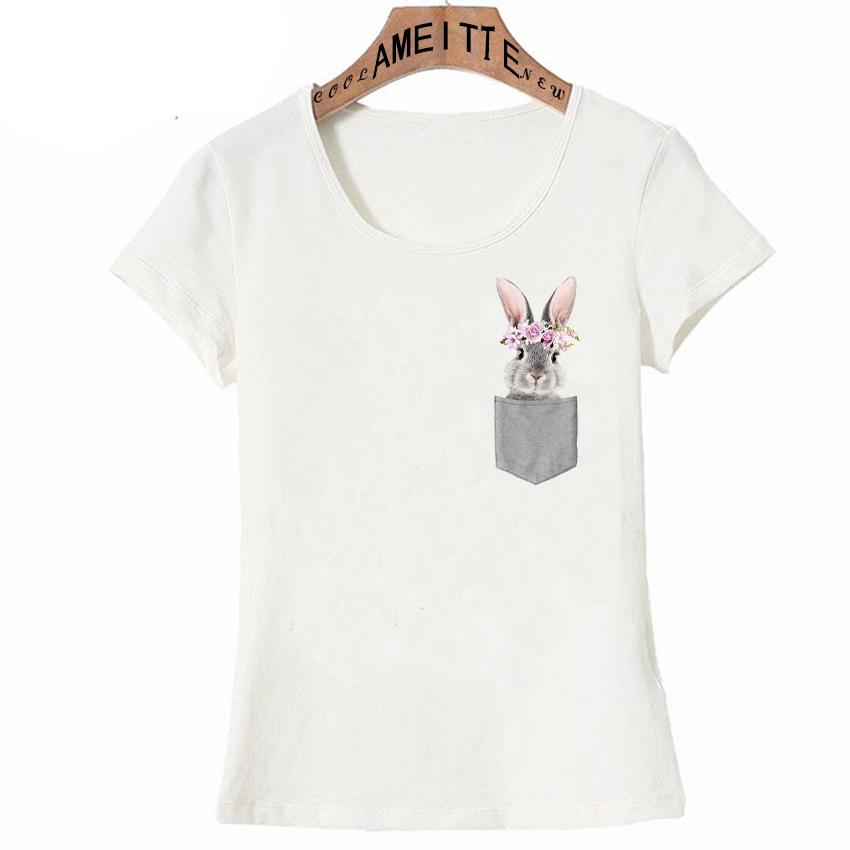 Summer Fashion Women Short Sleeve Bunny With Bubble Gum Print T Shirt Funny Pocket Harajuku