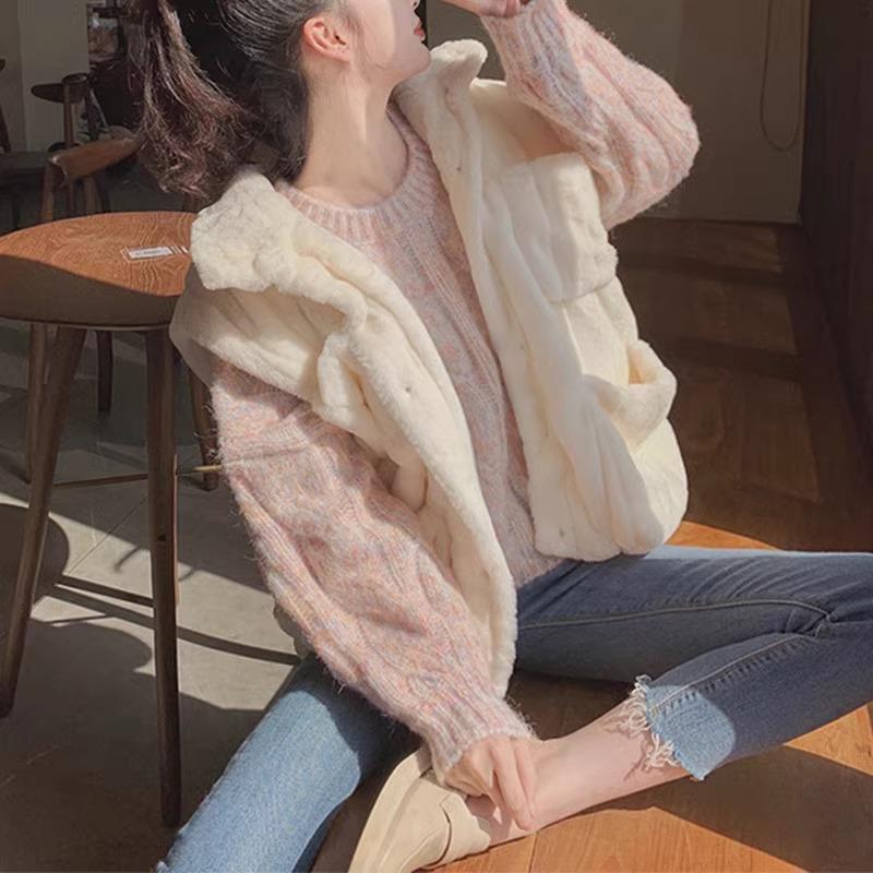 Women S Pink Short Loose Lazy Knit Sweater For Autumn Winter