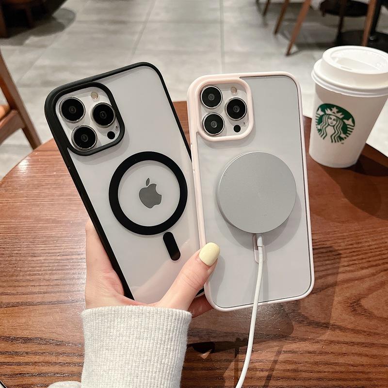 Для Magsafe Магнитный Чехол для Беспроводной Зарядки для iPhone 17 Air 16 15 14 13 12 11 16 Pro Max Mini Plus Жесткий Акриловый Прозрачный Чехол