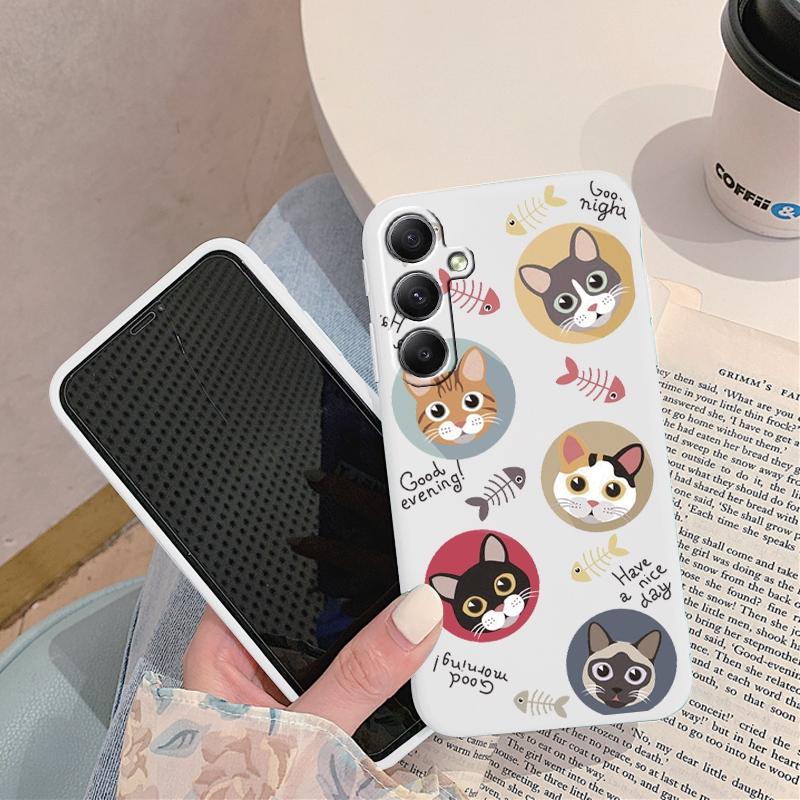 Мягкий силиконовый чехол с рисунком кота для Xiaomi Redmi Note 13 Pro 13C Samsung A55 M35 S24 iPhone 15 Huawei Honor Realme Camera Защитный противоударный чехол