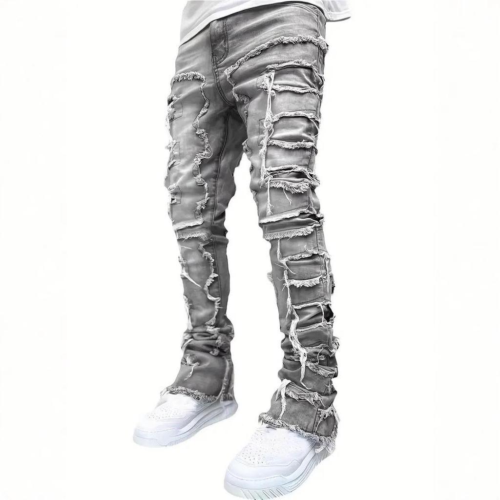 Мужские эластичные прямые джинсы - Модный европейский и американский уличный стиль