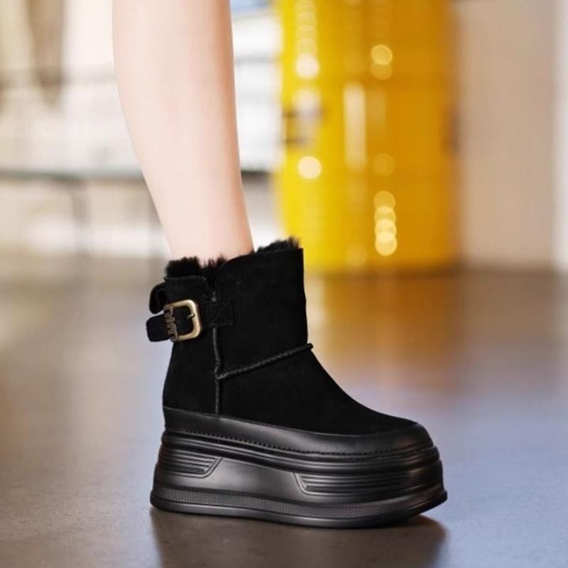 Thick Soled Snow Boots 2024 Winter New Style Belt Buckle Decoration Anti Slip Solid Color Versatile Women's Shoes Zapatos Mujer