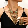 Bohemian Ethnic Style Necklace, Earrings Set, Multi-Layer Retro Fringed Leaf Hanfu Necklace, Long Collarbone Chain.