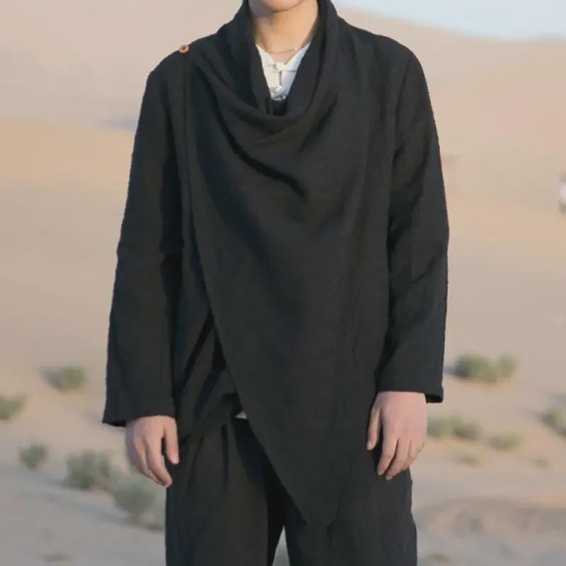 Мужская ветровка буддийского ханьфу весна/осень: Даосский халат средней длины из хлопка и льна