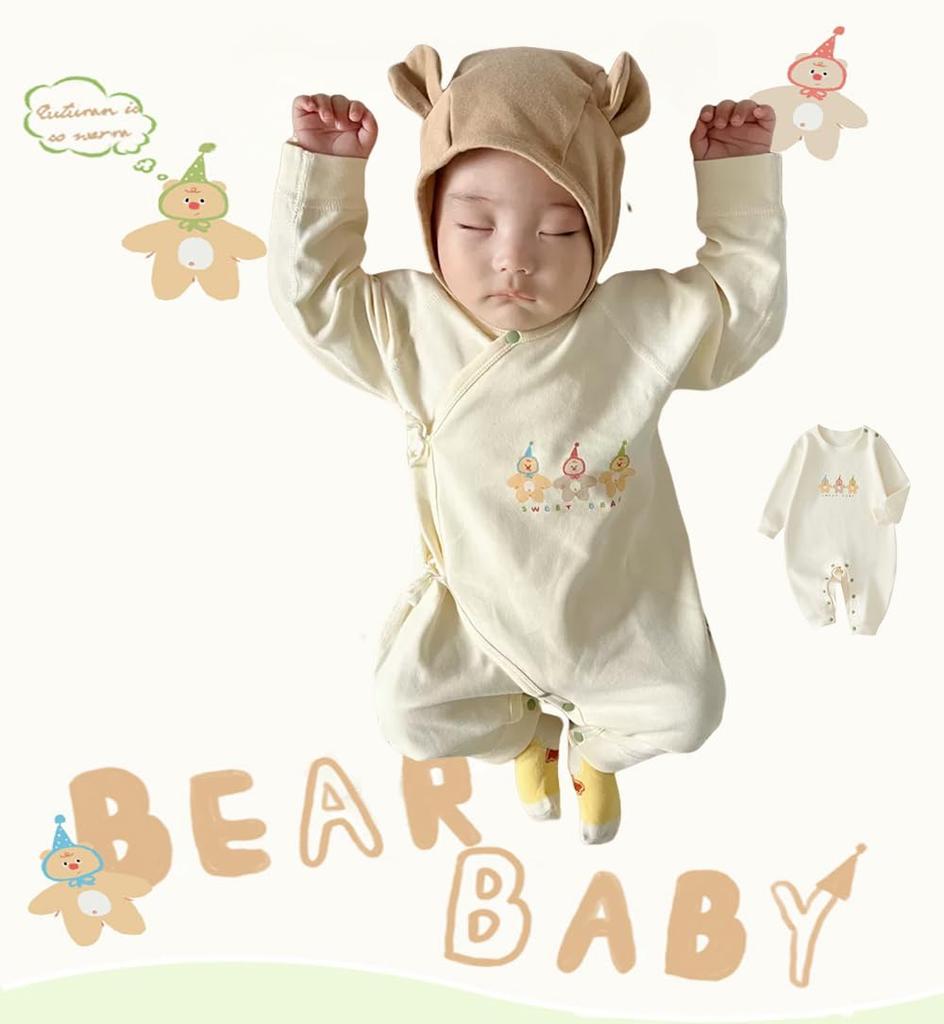 YIN OON Детская одежда для мальчиков и с длинным рукавом для прогулок, для новорожденных, с милым принтом медвежонка, детский размер 66, открытая для девочек, осень/зима, ромпер/комбинезон, нижнее белье,