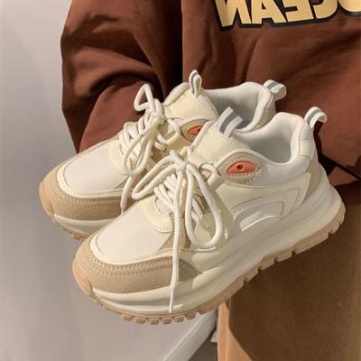 Новые весенние кроссовки на платформе, женские кроссовки в тон, на шнуровке, с круглым носком, стильные, увеличивающие рост, повседневные женские кроссовки Cortez