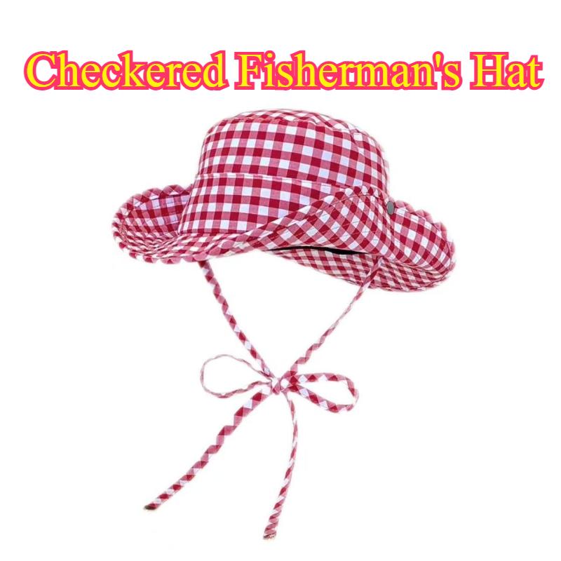 Винтажные клетчатые панамы женские универсальные милые с завязками шляпа рыбака летняя с широкими полями защита от солнца УФ-защита солнцезащитная шляпа