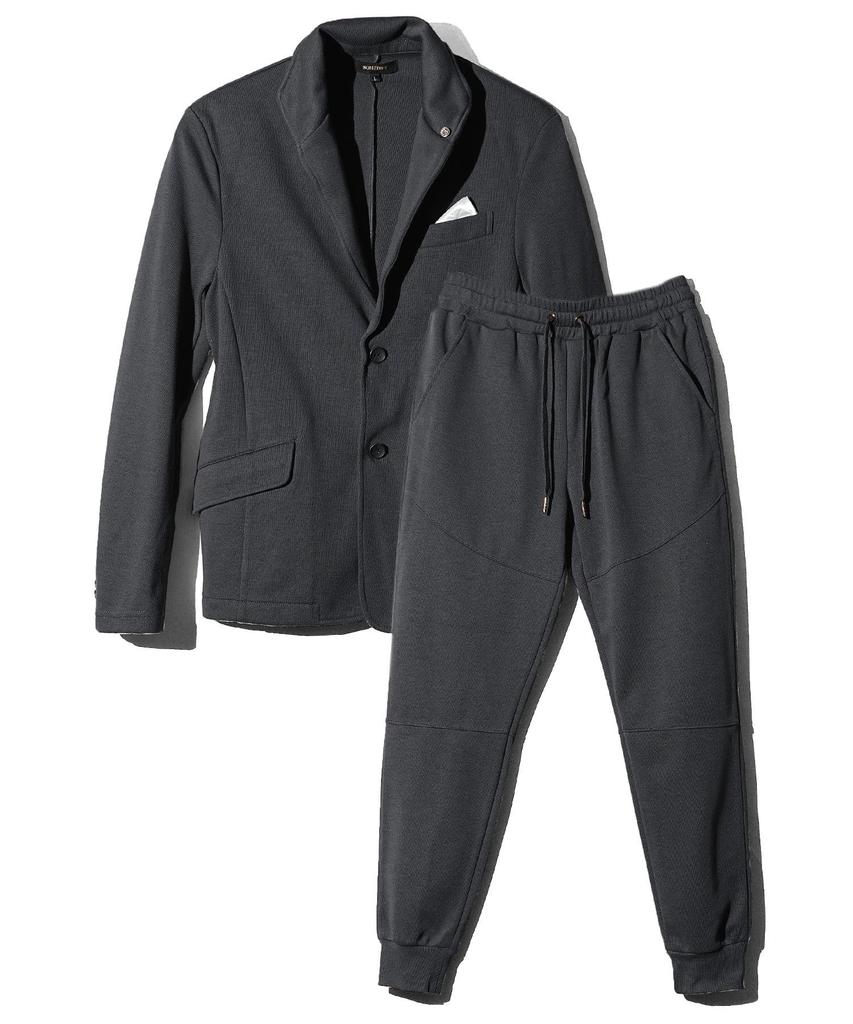 Комплект из толстовки, верха и низа, итальянский воротник, приталенный пиджак, воротник-стойка, узкие спортивные брюки, спортивные штаны Joker XL, угольный [Sam Dif] для мужчин