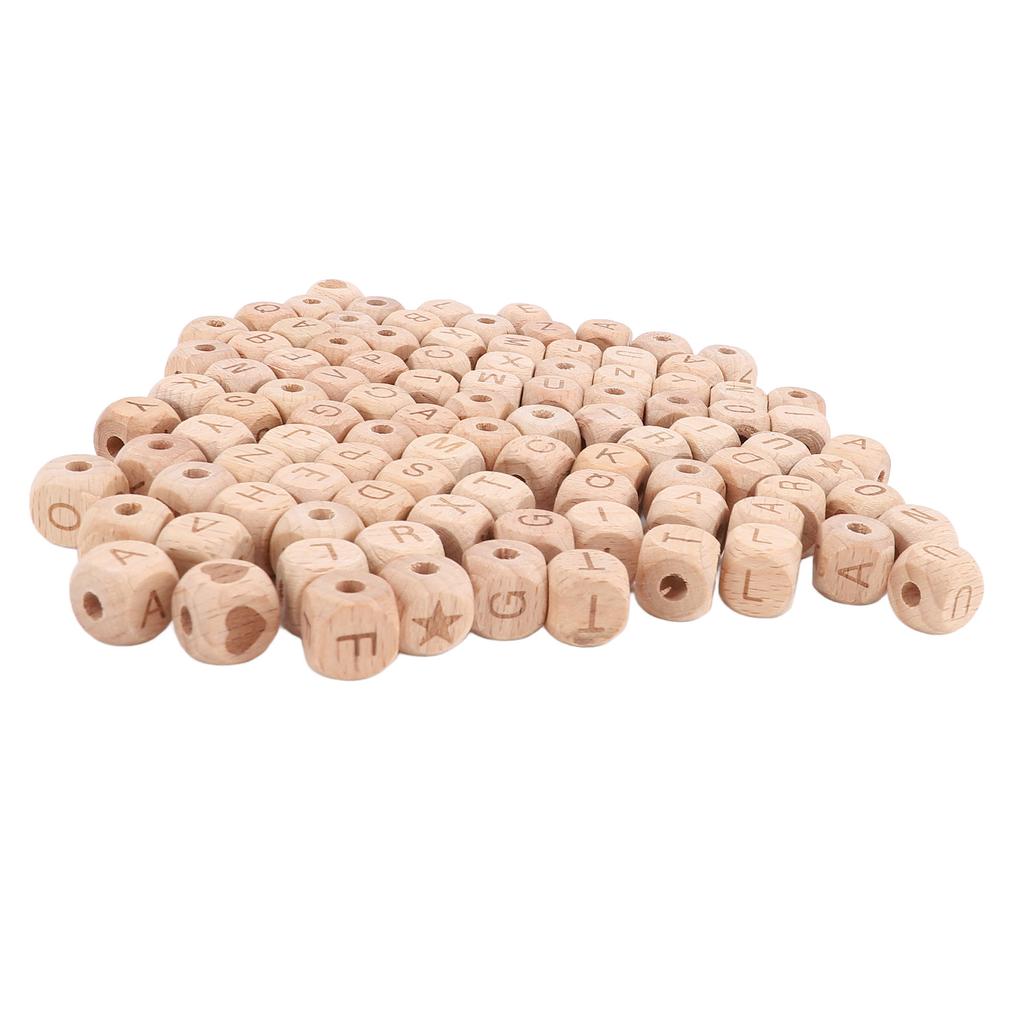 100PCS Alphabet Wooden Beads 12mm Side Length Cube 4.5mm Hole Diameter Wooden Letter Beads for Handcraft