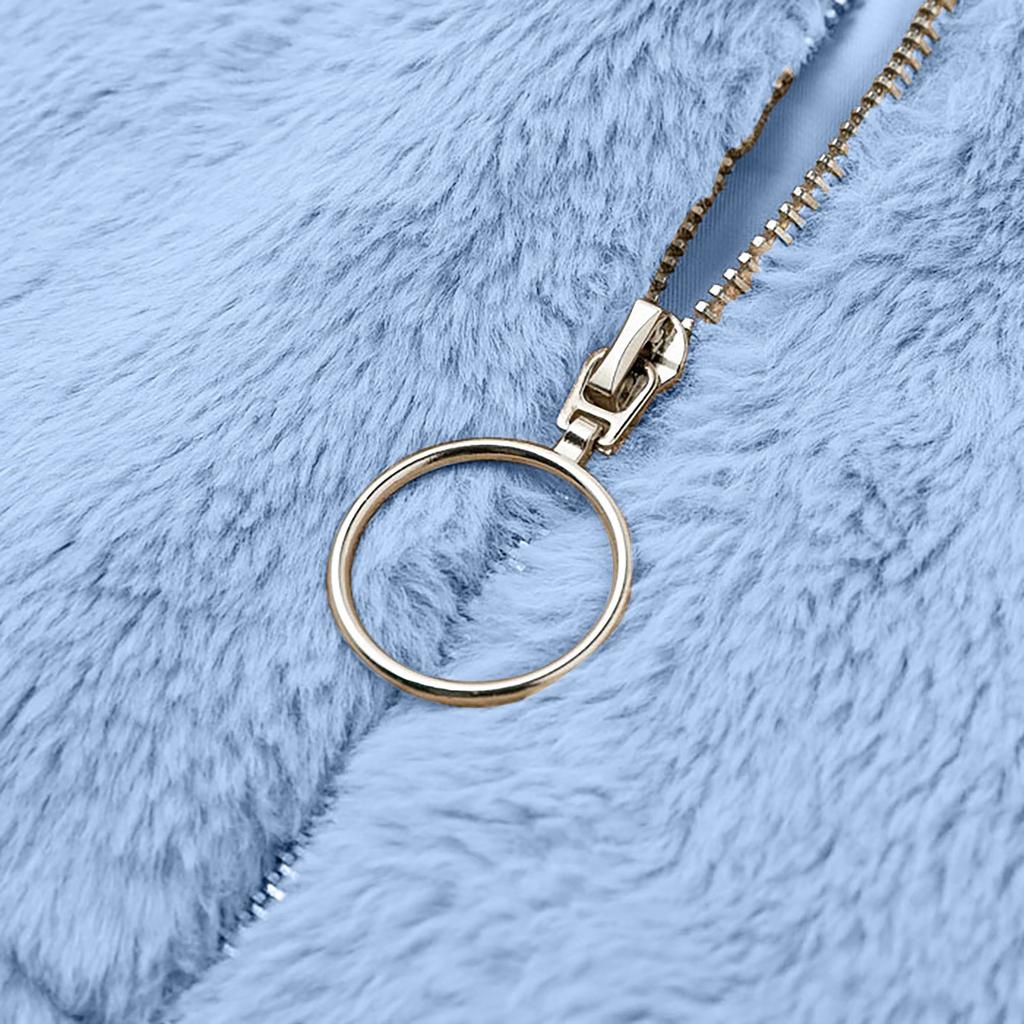 Women's Fashion Winter Solid Color Zipper Cardigan Plush Warm Short Jacket Coat