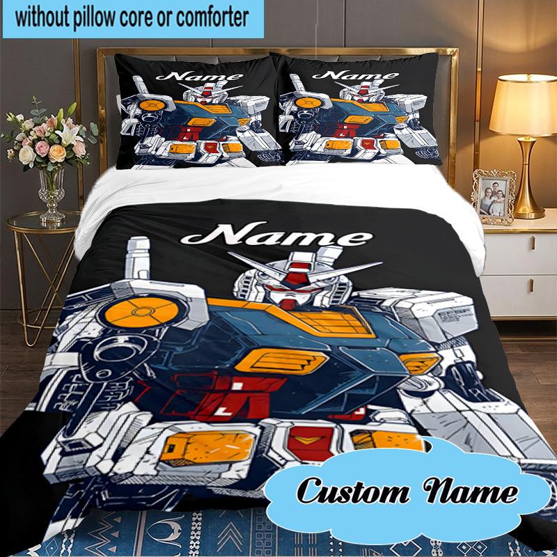 Custom Name 3PCS Robotic Warrior Adventure Bedding Set Including 1pc Duvet Cover And 2pcs Pillowcases for Bedroom, Dormitory Gift Home Decor