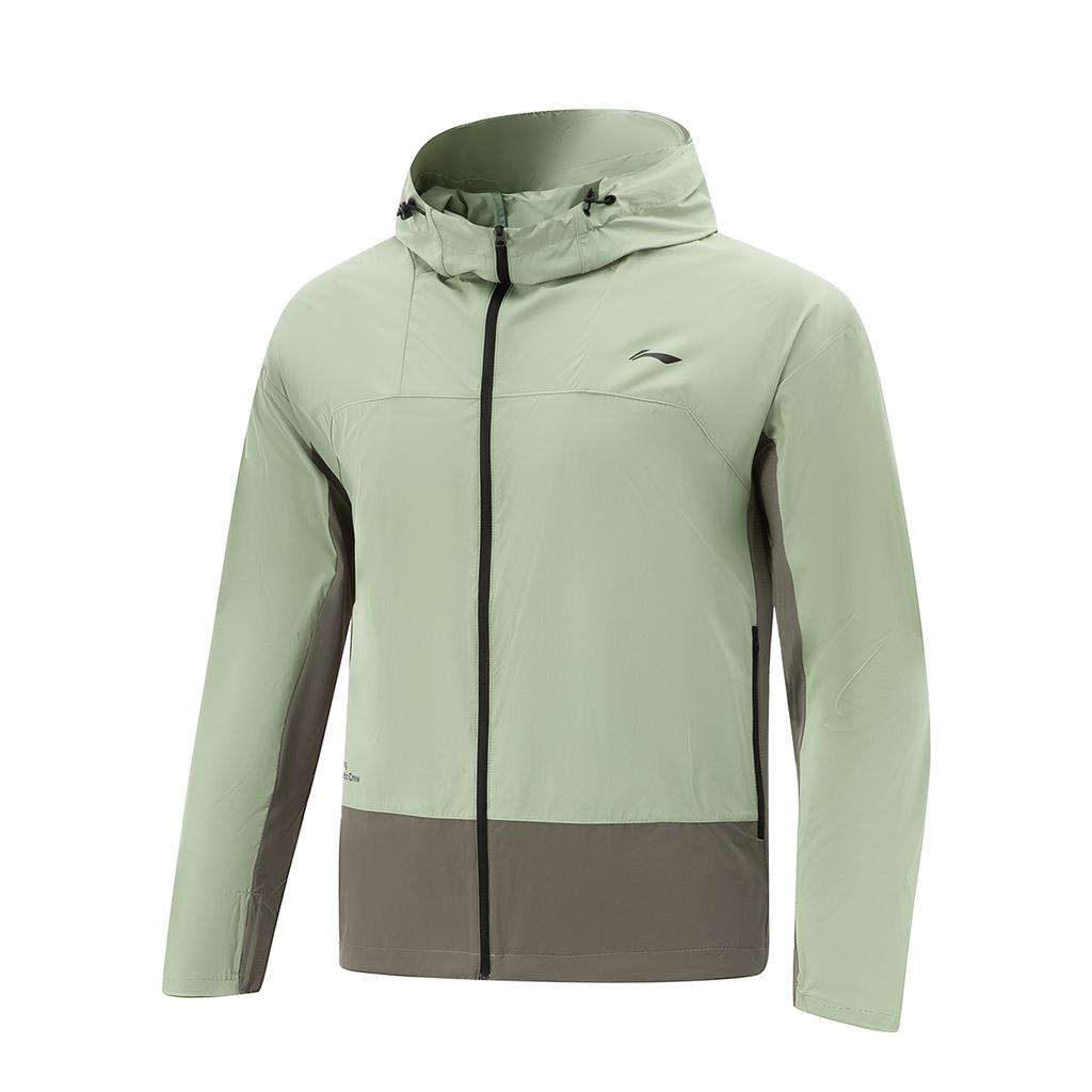 Li Ning Легкая ветровка из ледяного шелка с капюшоном для мужчин, цвет светло-зеленый AFDV603-4
