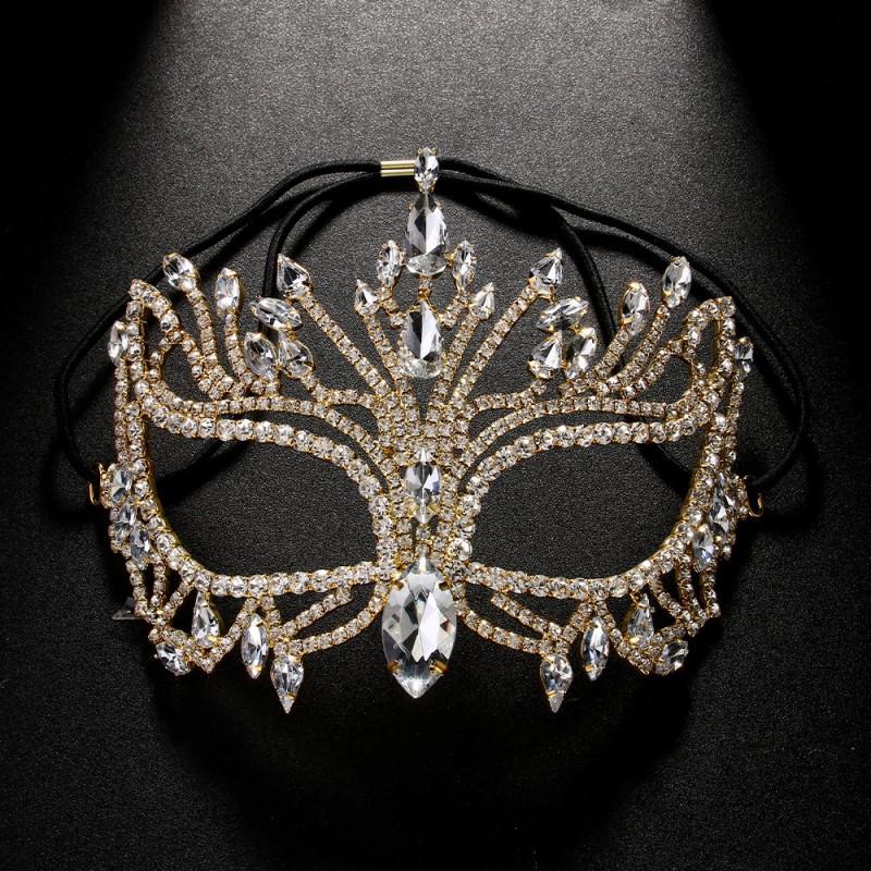 Halloween Party Mask Exaggerated Rhinestone Cutout Women Costume Accessory