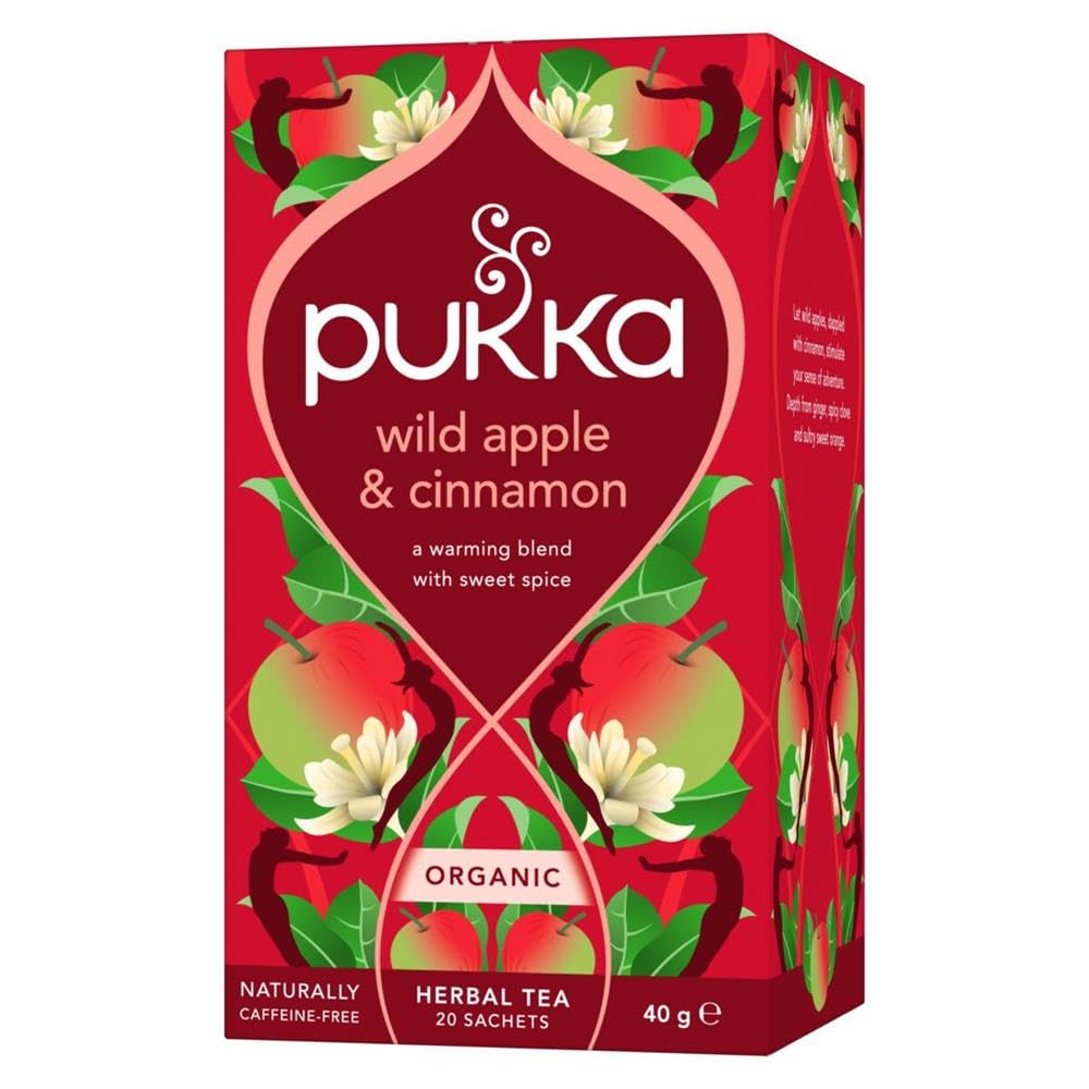 Pukka Herbs | Коробка с органическим травяным чаем «Дикое яблоко и корица» | Напиток с имбирем, апельсином и кардамоном | Идеально для бодрости | Без кофеина