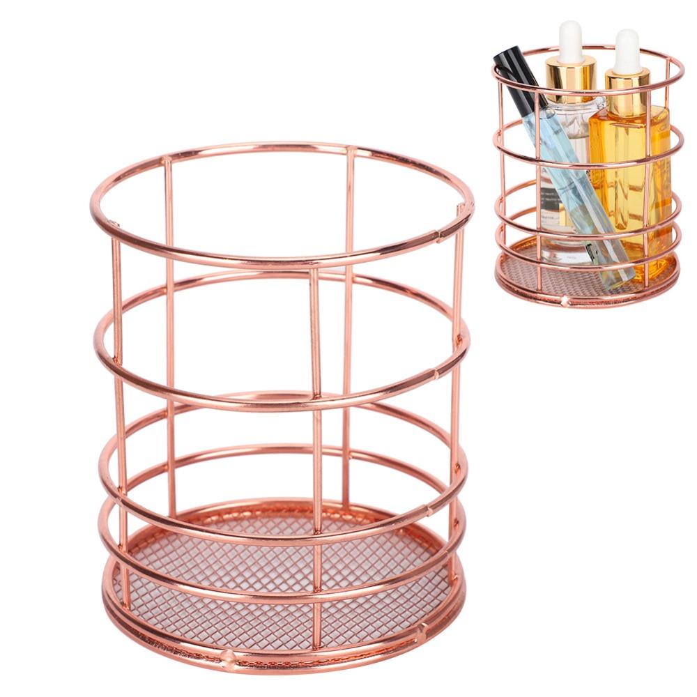 2Pcs Rose Gold Desktop Storage Basket Hollow Design Storage Container Chopsticks Container