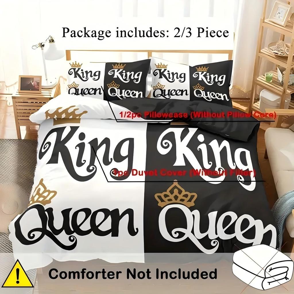 Black White King Queen Crown Design 3D Printed Quilt Cover Soft Comfortable Bedding Cover Home Textiles Duvet Cover Pillowcases
