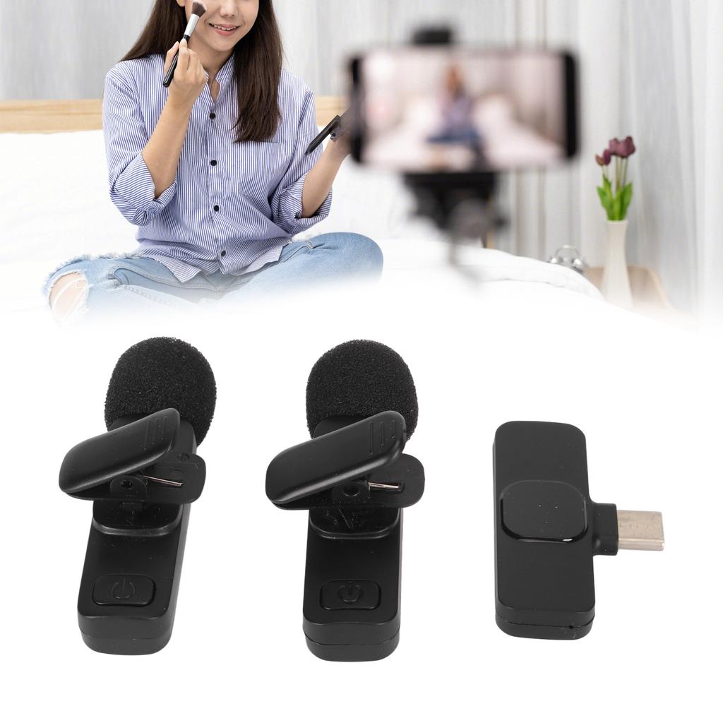 Беспроводной петличный микрофон-петличка 1 на 2 с шумоподавлением, интерфейс Type-C, мини-беспроводной микрофон-клипса