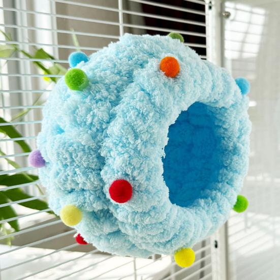 Плюшевое гнездо для птиц Мягкий круглый домик для птиц с ушками Уютное теплое гнездо-укрытие для попугая Пушистая пещера-гнездо для неразлучника конура волнистого попугайчика кореллы