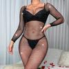 Hot Rhinestone Sexy Lingerie Open Crotch No-Remove One-Piece Temptation Sexy Rhinestone Mesh Dress