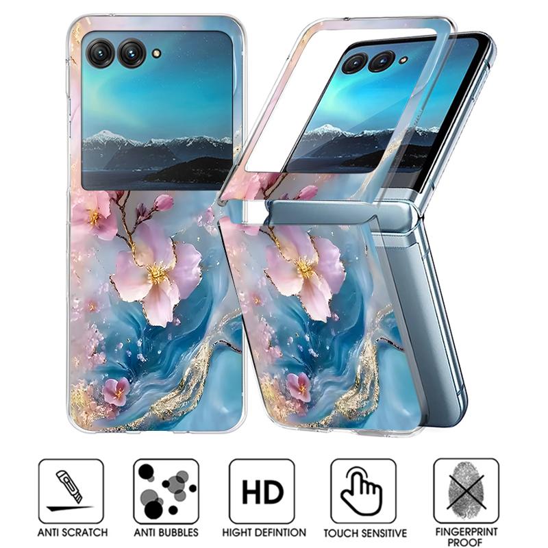 Marble Pattern Phone Case For Motorola Razr 60 40 50 Ultra Razr60 Razr50 Razr40 Shockproof Transparent Folding Hard Back Cover