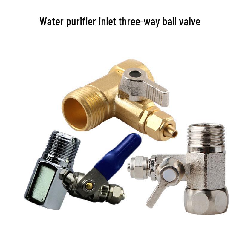 Household Water Purifier Inlet Tee Valve Connector, 4-to-2/3-point Ball Valve Switch