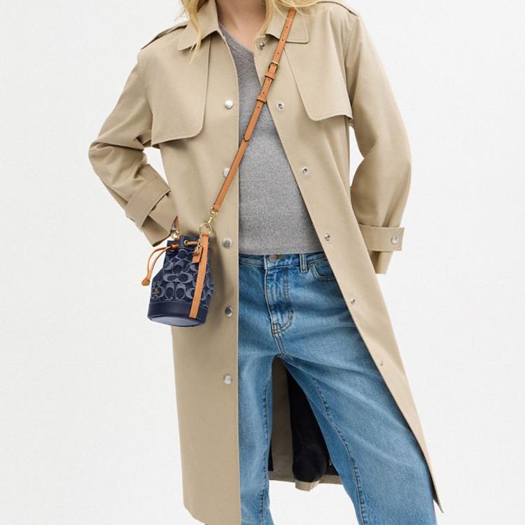 New COACH Signature Fabric With Cow Leather Bucket Bag, Shoulder Bag, Crossbody Bag, Handbag Mini Women's Denim Blue CY740-IMXIA