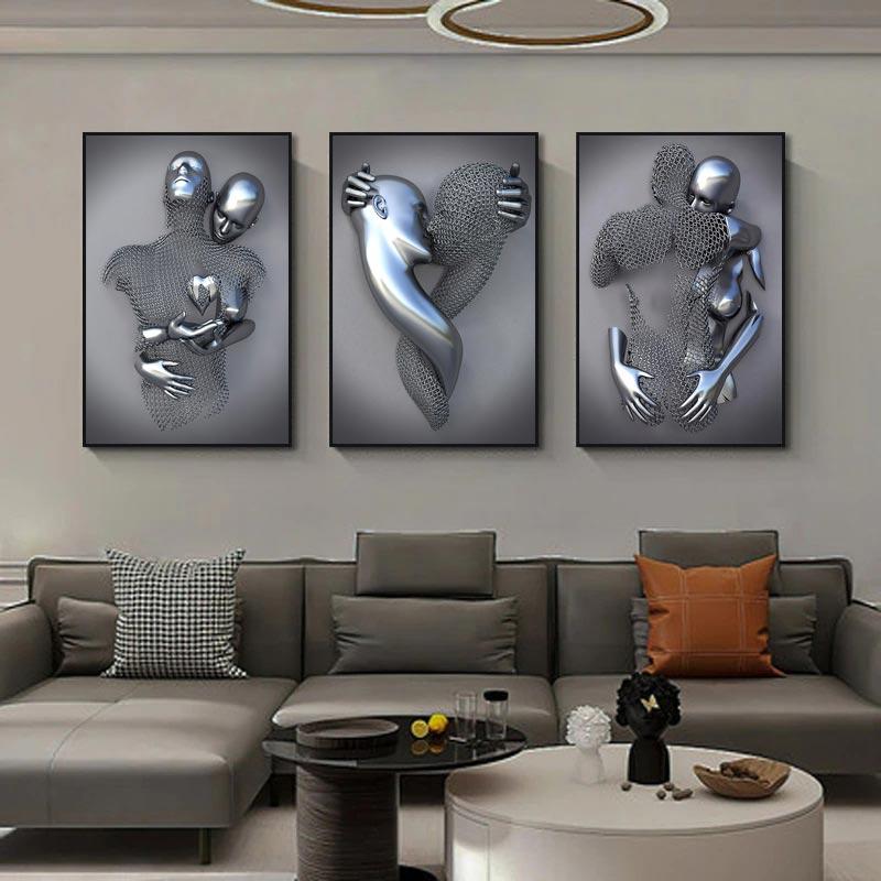 Frame Metal Figure Statue Canvas Painting Romantic Abstract Posters Prints Wall Art Pictures Modern Living Room Decorations