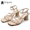 Cross Band Sandals Women High Heels Shoes Dress Pumps 2024 Zapatos De Mujer Cut-Out Sandalias Femme Strange Chunky Heels Sandale