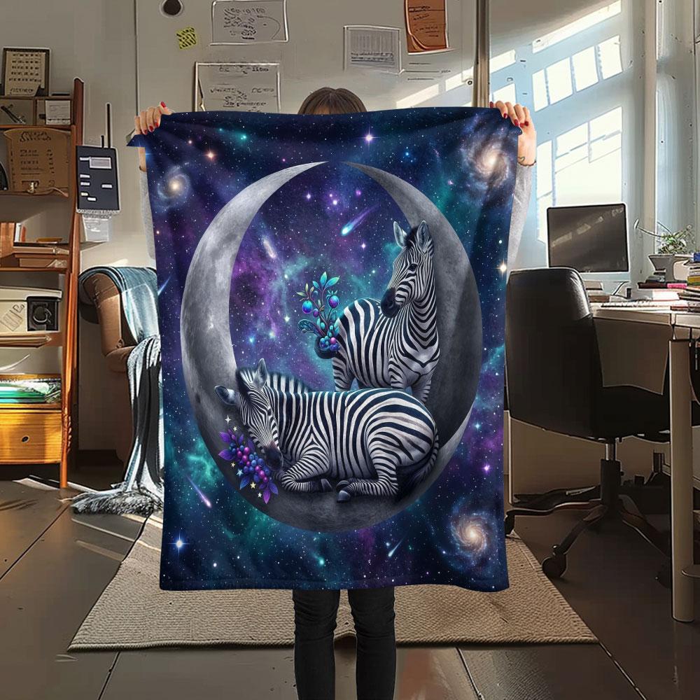 1PC Giraffe Moon Night New Patterned Flannel Blanket High quality All Seasons for Lunch Break Warmth and Comfort Halloween Gifts Ideal Gift