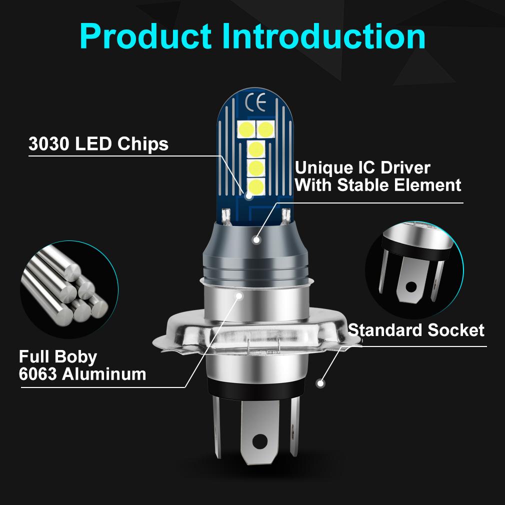 1 шт., 1600 лм H4, светодиодная фара для мотоцикла, 6 Вт, белая, зеленая, дальнего/ближнего света, светодиодная мото лампа для мотоцикла, скутера, мопеда, фара постоянного тока 12 В