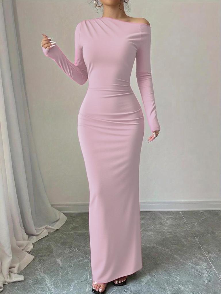 Осень Новое Платье Макси с Принтом Элегантное Приталенное Платье с Длинным Рукавом Женское Готовое