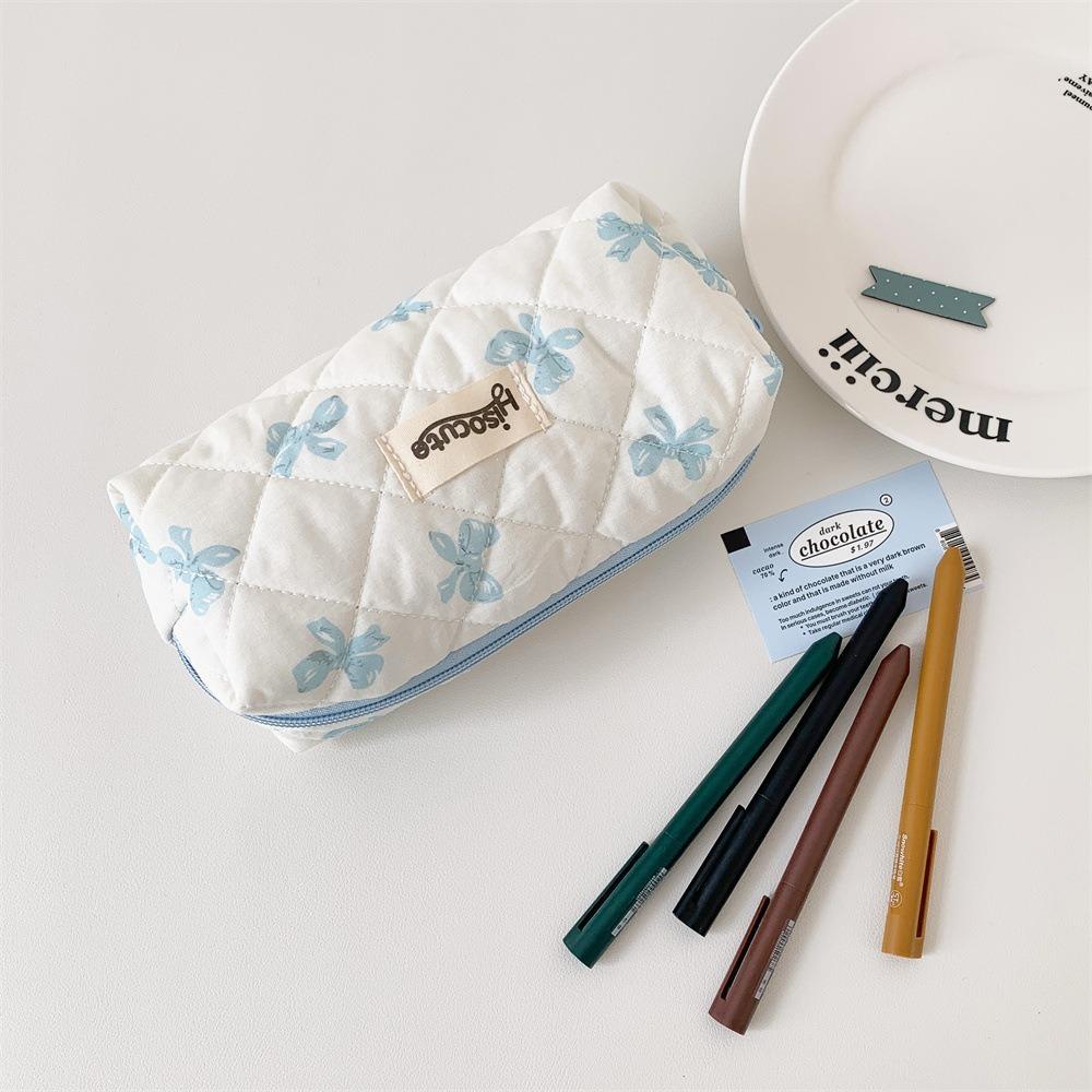 Bowknot Pen Bag Large Capacity Cosmetic Bag Portable Stationery Storage Bag Gift