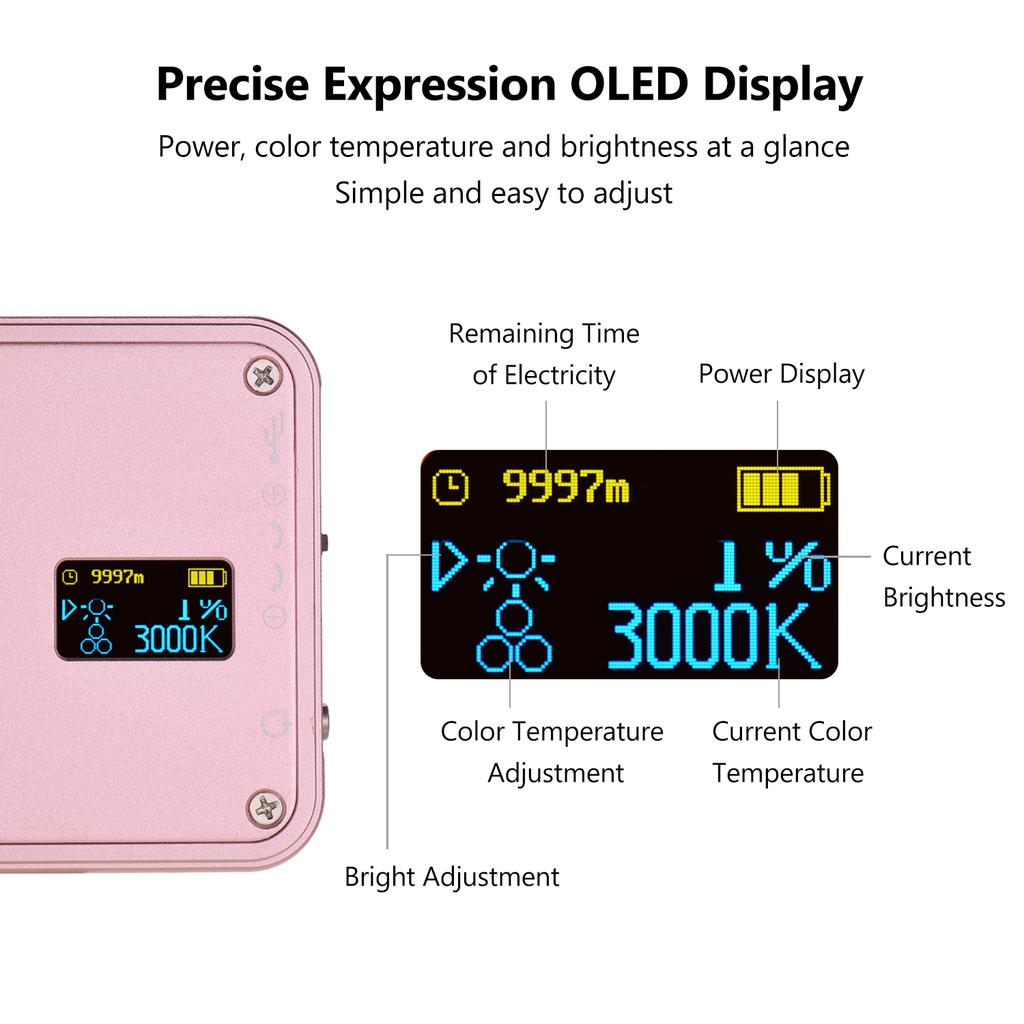 FL-08 Mini LED Video Light Panel Photography Fill-in Light 3000K-5500K Dimmable Built-in