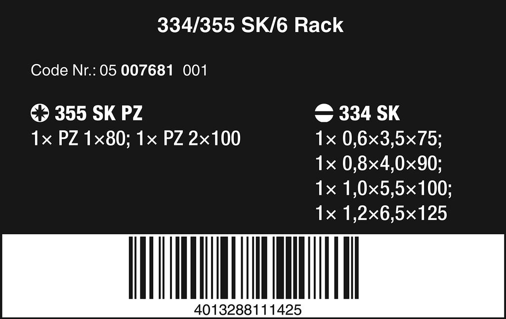 Wera 05007681001 Kraftform Plus Rack SK Screwdriver Set Silver 334/355 - (6-Pack)