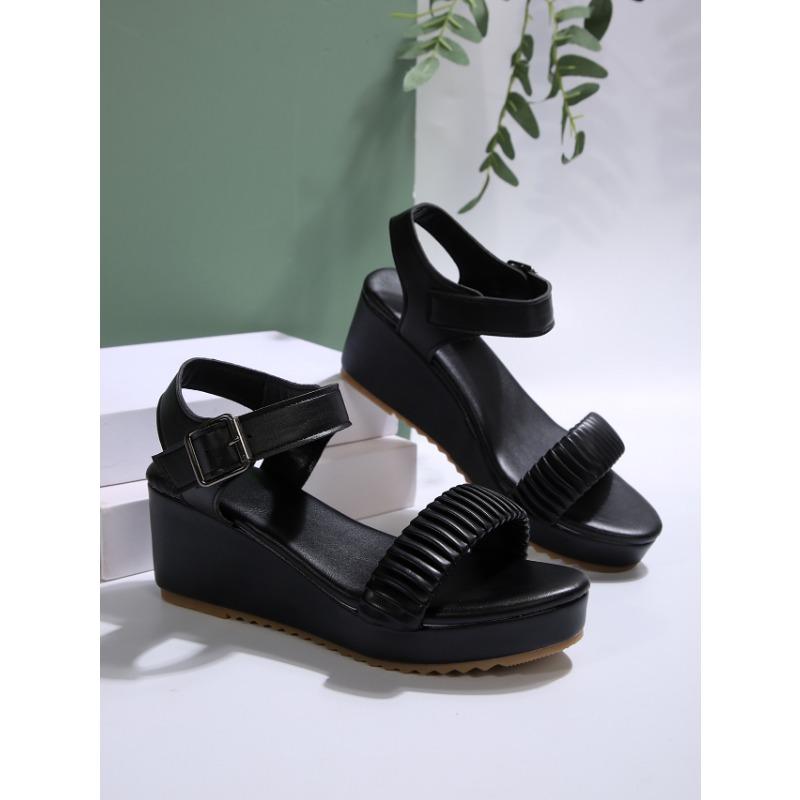 Босоножки на каблуке с наклоном, женские летние модные босоножки с толстой подошвой и пряжкой на высоком каблуке большого размера