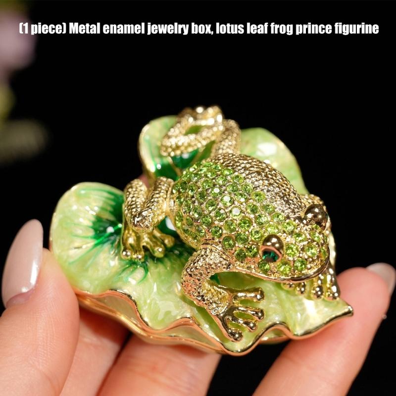 Animal Jewelry Holder with Lid, Metal Leaf Figure for Earring Storage, Dresser Display, Desk Accent, Small Item Case