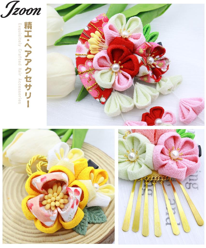 JZOON Hair Ornament Perfect for and Includes Available in 5 and H4003 Shichi-Go-San 3-Piece Set, Tsumami-zaiku (Handmade) Design, Coming-of-Age