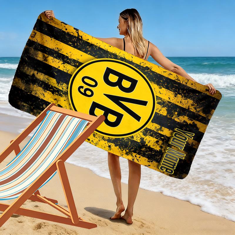 Пляжное полотенце с принтом BVB и индивидуальным именем, большое, мягкое, быстросохнущее, для пляжа, кемпинга, плавания -HE194